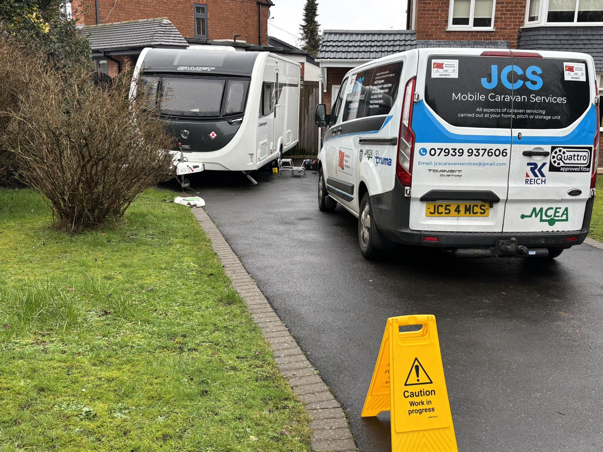 James Prince servicing a caravan